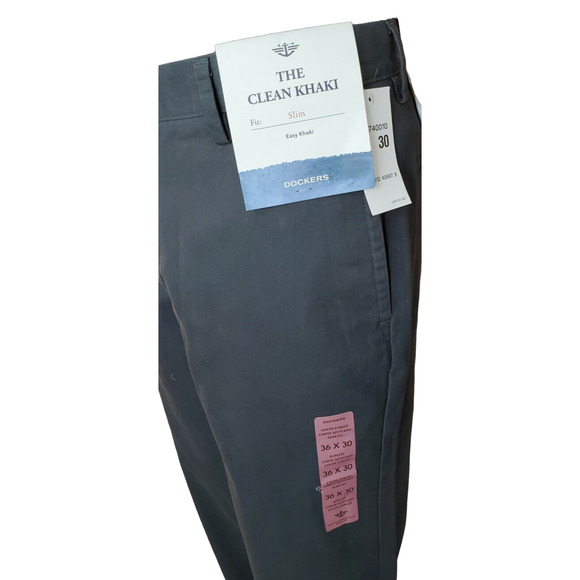 NEW DOCKERS MENS THE CLEAN KHAKI SLIM FIT GREY PANTS 36x29.5" See measurements - Picture 3 of 9